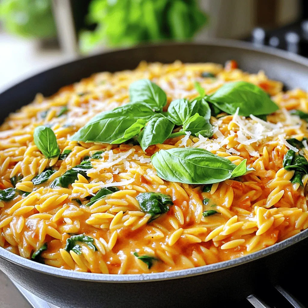 Creamy Roasted Red Pepper Orzo Skillet Delight