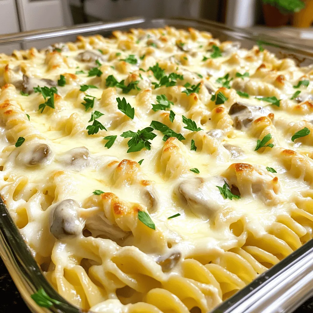 Chicken and Mushroom Alfredo Bake Creamy Delight