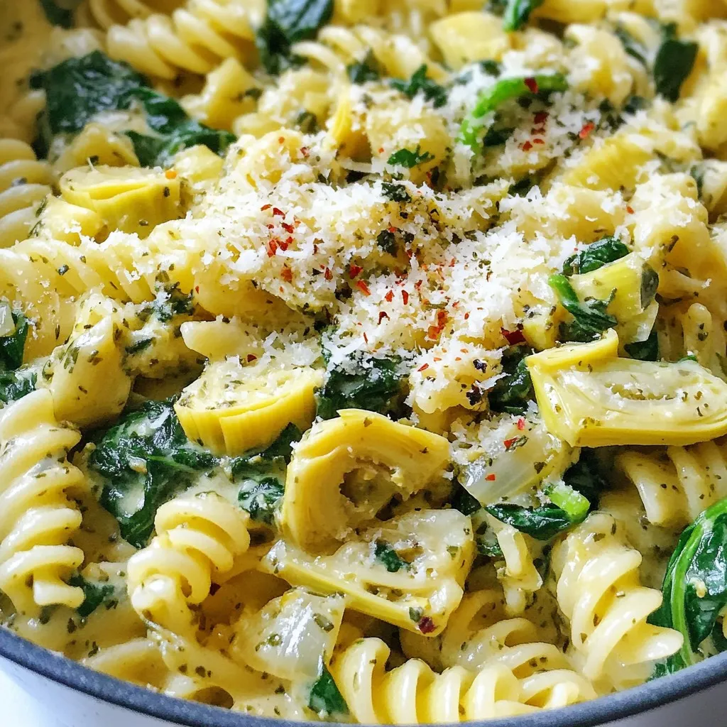 One-Pot Spinach Artichoke Pasta Creamy Delight