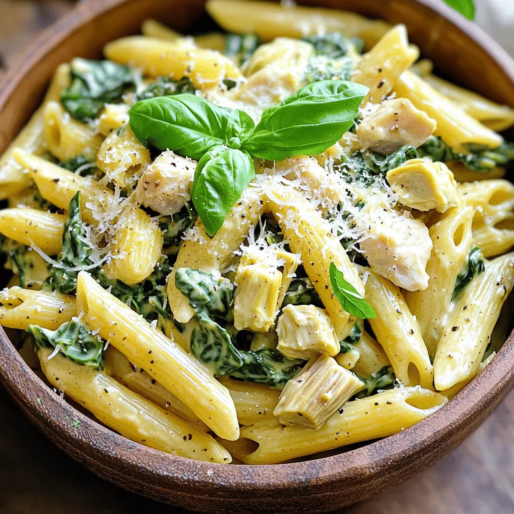 Creamy Spinach Artichoke Chicken Pasta One Pot Delight
