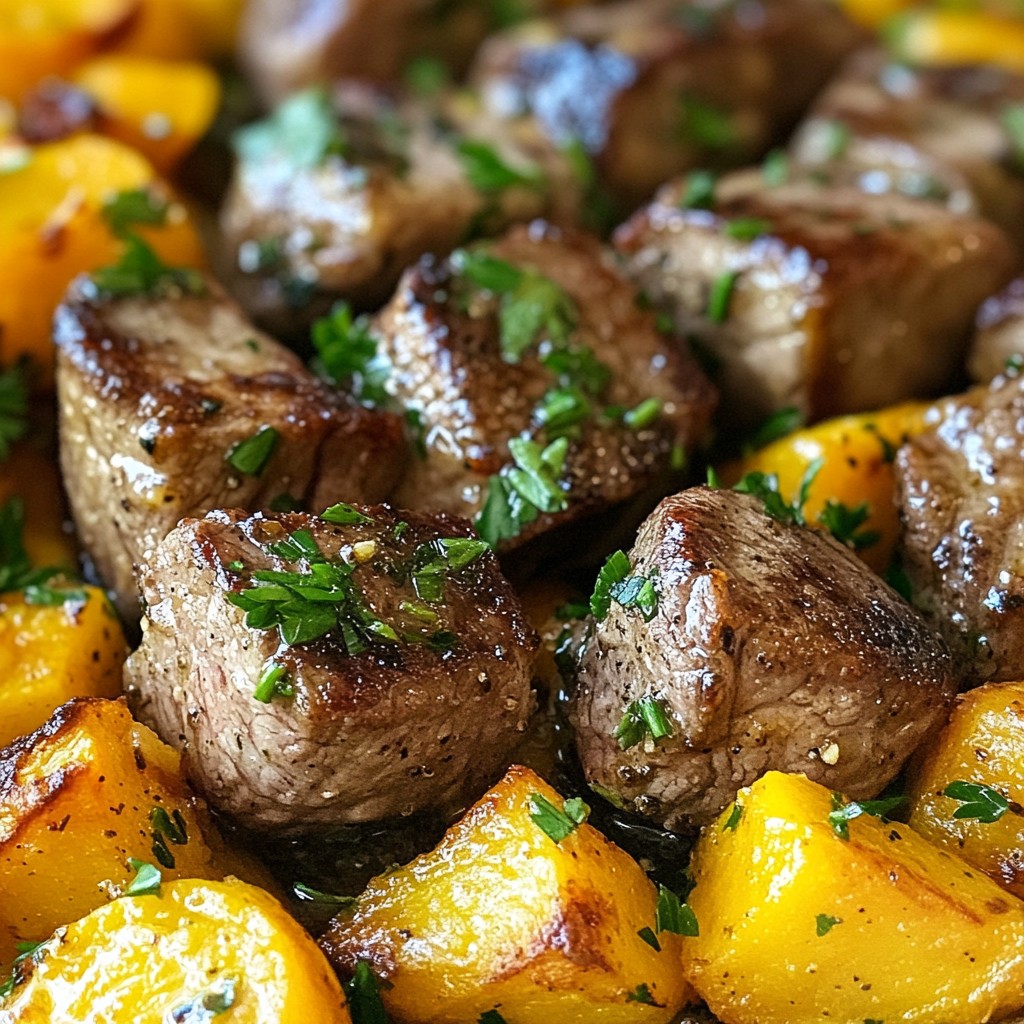 Garlic Butter Steak Bites with Sweet Potatoes Recipe