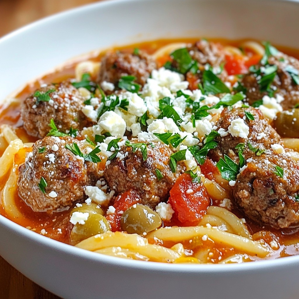 One-Pot Greek Meatball Pasta Quick and Easy Recipe