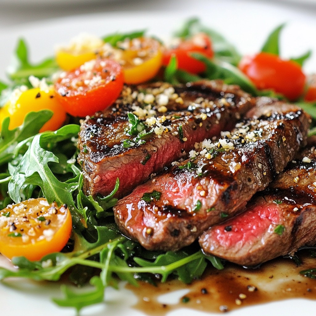 Peppercorn Crusted Grilled Steak with Arugula Delight
