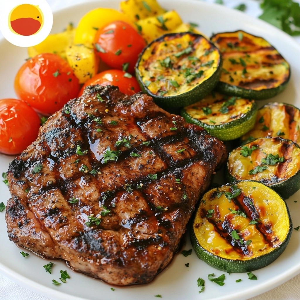 Grilled Paprika Rubbed Steak with Veggies Delight