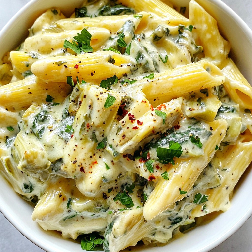 Cheesy Spinach Artichoke Pasta Delightful Dinner Recipe