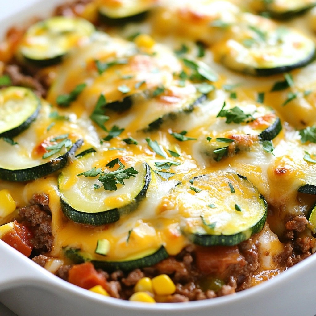 Cheesy Ground Beef and Zucchini Casserole Delight