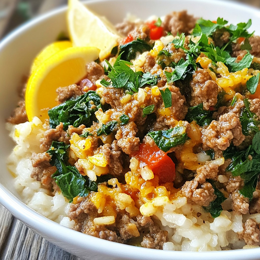Hearty Ground Beef and Spinach Paella Easy Recipe