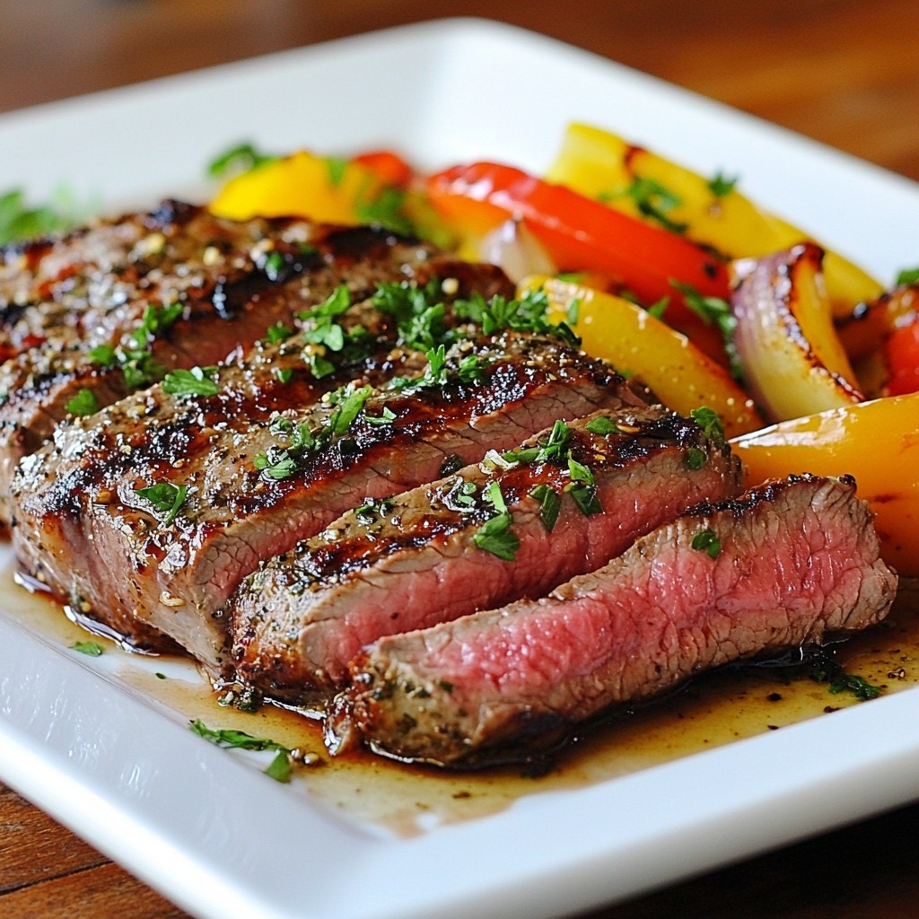 Herb Crusted Grilled Sirloin Steak with Peppers Delight