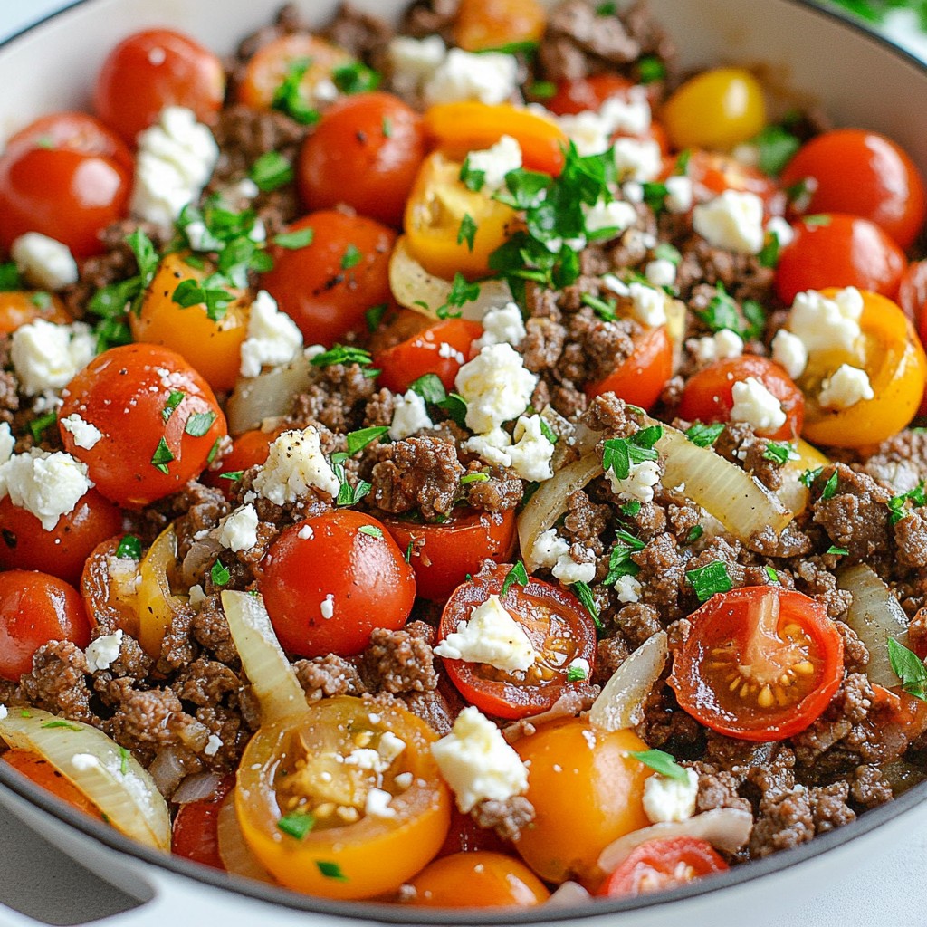 Sizzling Ground Beef and Feta Skillet Delight