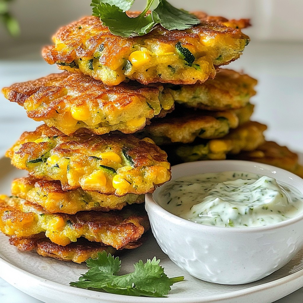 Zucchini Corn Fritters with Cilantro Yogurt Dip Delight